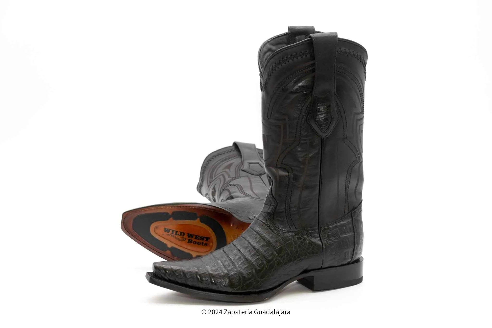 294L8205 MEN SNIP TOE CAIMAN BELLY BLACK LEATHER BOOT