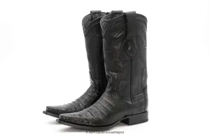 294L8205 MEN SNIP TOE CAIMAN BELLY BLACK LEATHER BOOT