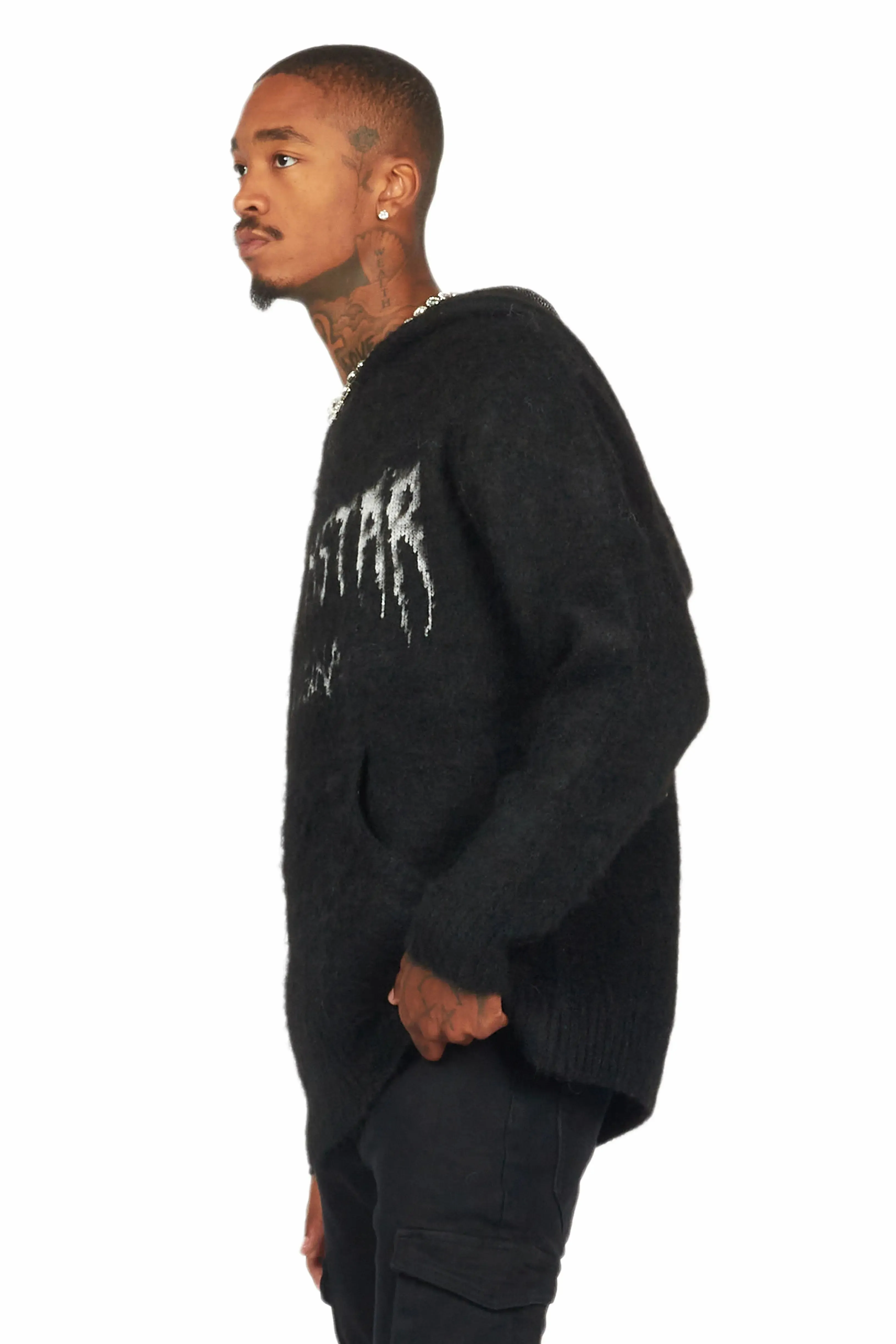 Andros Black Graphic Knitted Mohair Hoodie