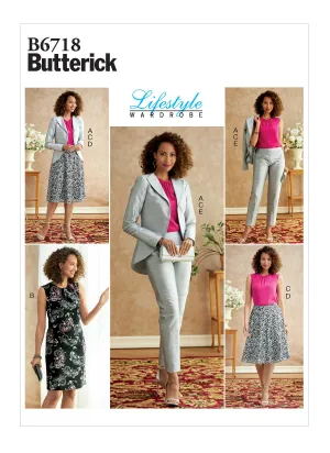 B6718 Misses' Jacket, Dress, Top, Skirt, & Pants