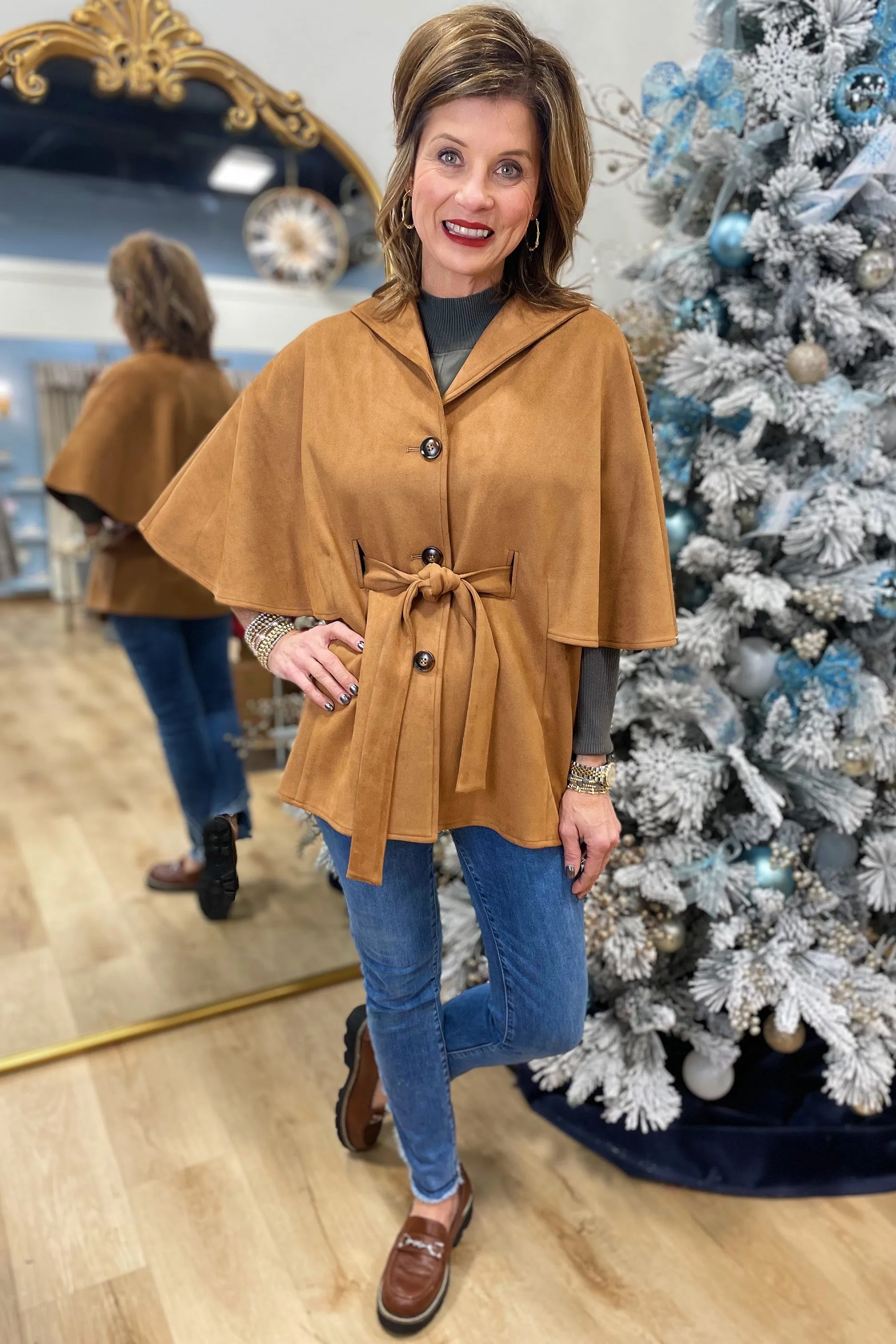 Boho Chic Cape Belted Jacket Cognac