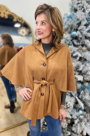 Boho Chic Cape Belted Jacket Cognac