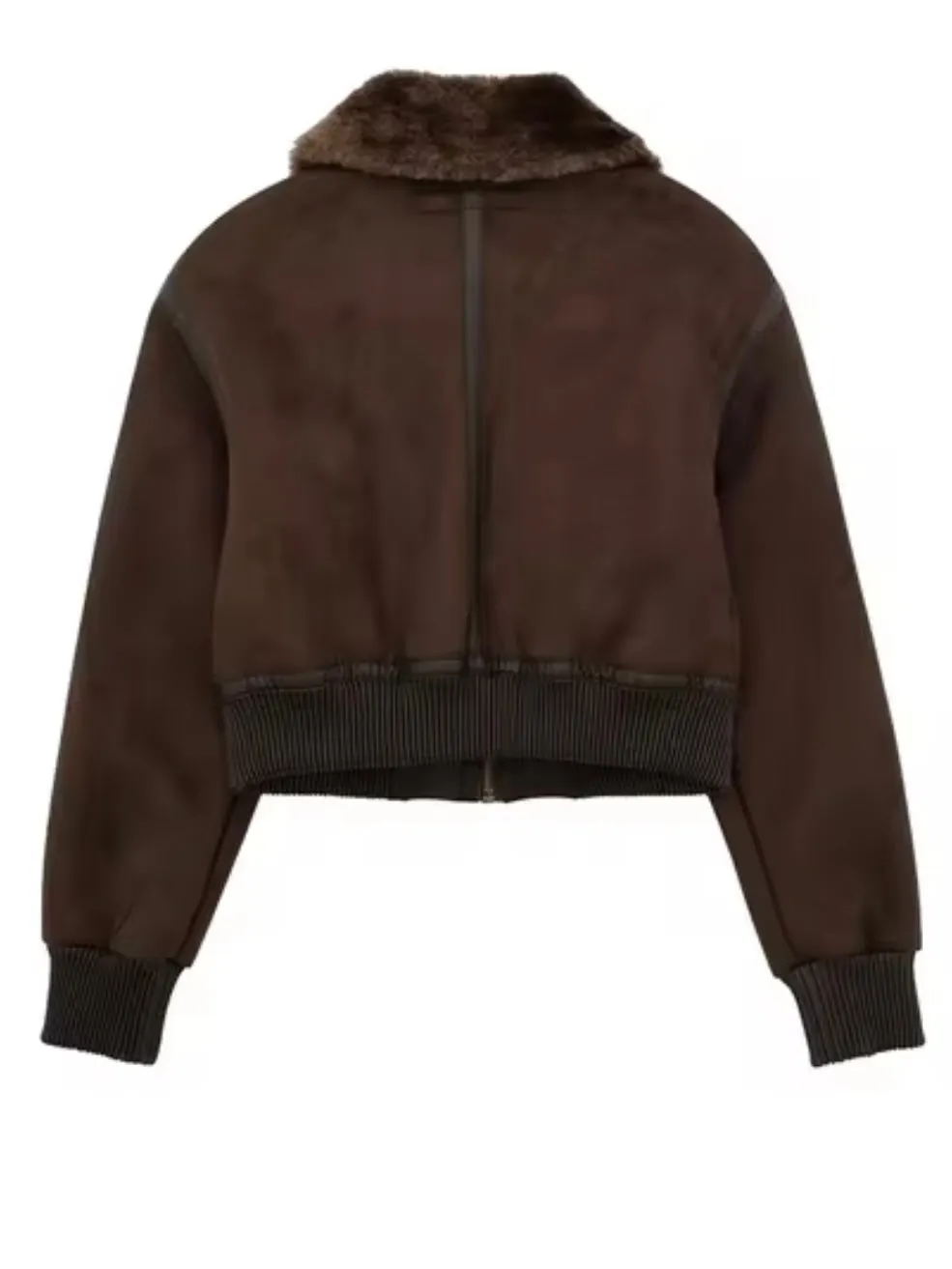 Brown faux shearl zipper jacket