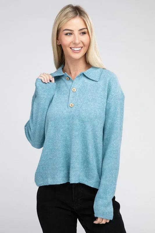 Brushed Melange Hacci Collared Sweater