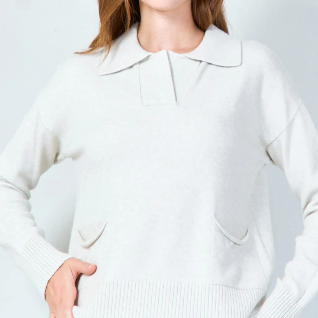 Casual pullover with ribbed hem and pockets wholesale