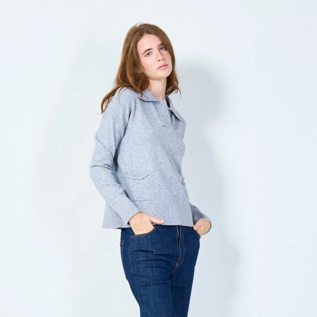 Casual pullover with ribbed hem and pockets wholesale