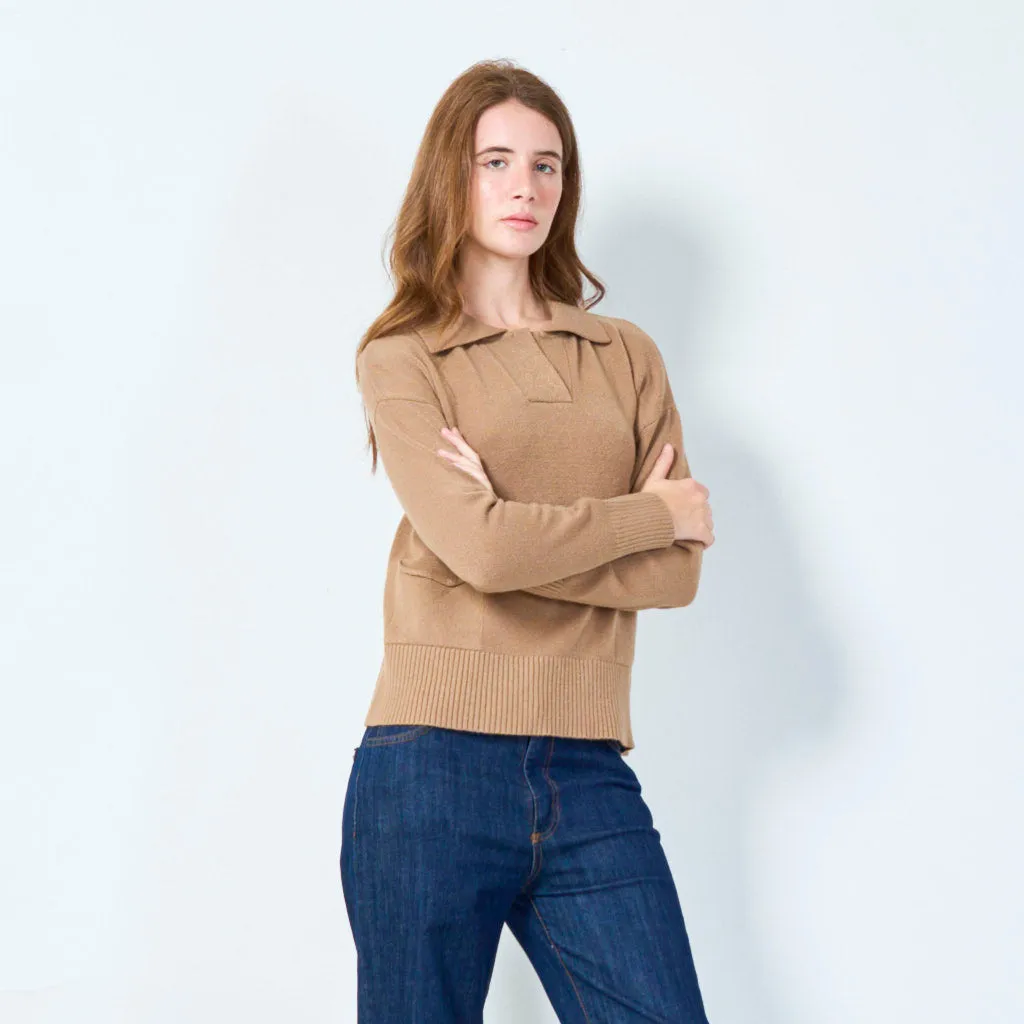 Casual pullover with ribbed hem and pockets wholesale