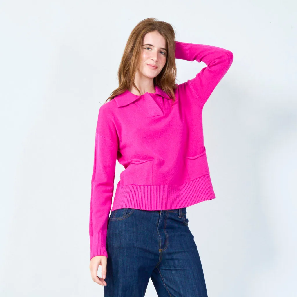 Casual pullover with ribbed hem and pockets wholesale