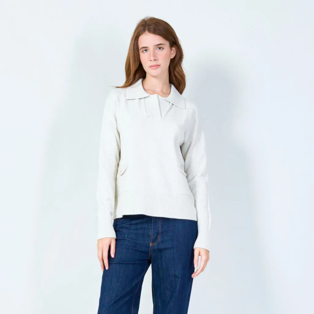 Casual pullover with ribbed hem and pockets wholesale