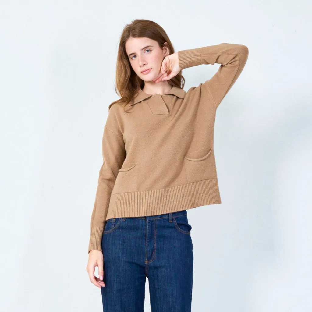 Casual pullover with ribbed hem and pockets wholesale