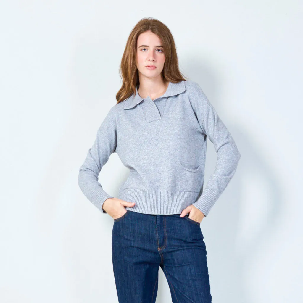 Casual pullover with ribbed hem and pockets wholesale