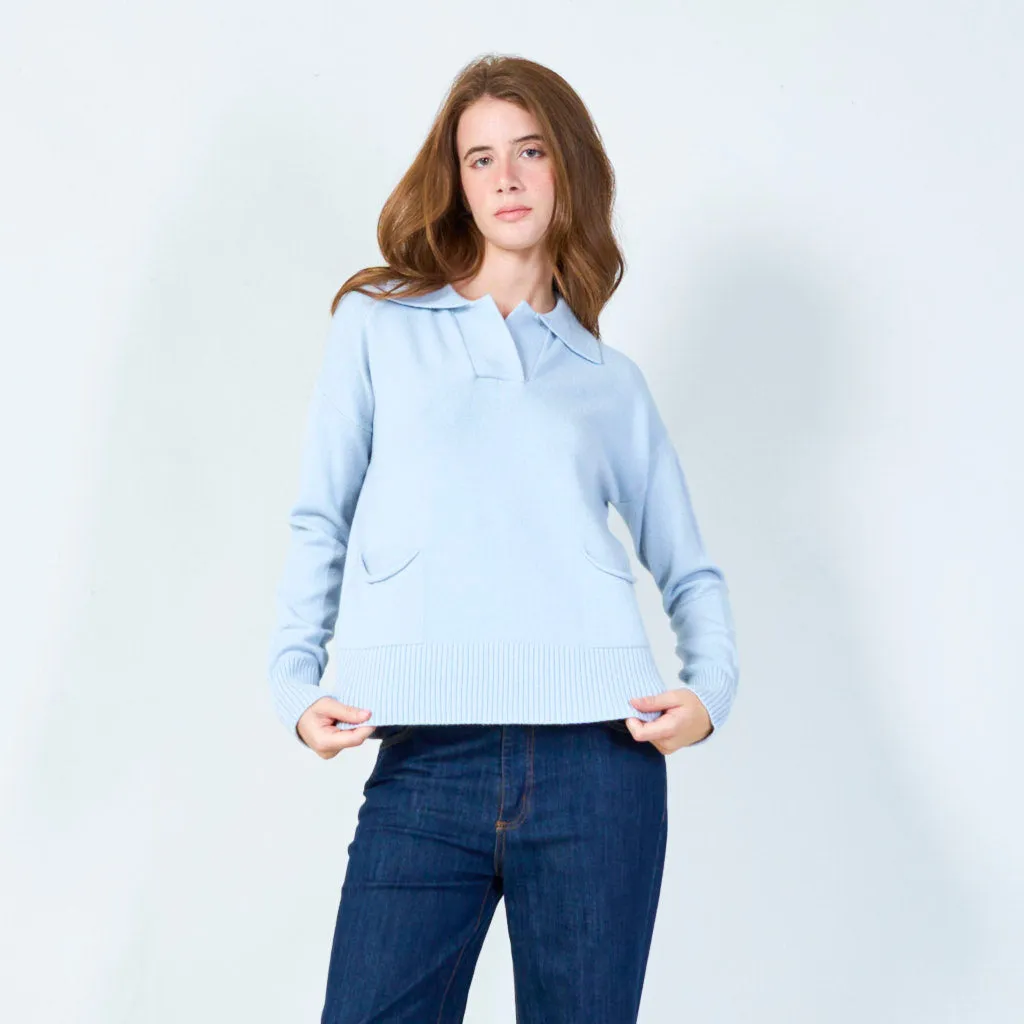 Casual pullover with ribbed hem and pockets wholesale