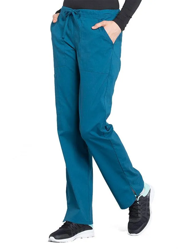 Cherokee Workwear Professionals Women's Drawstring Mid Rise Straight Leg Petite Pant