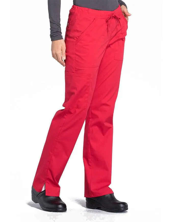 Cherokee Workwear Professionals Women's Drawstring Mid Rise Straight Leg Petite Pant