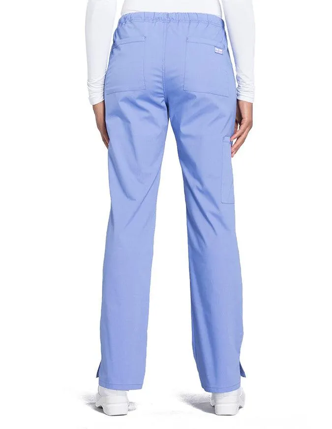 Cherokee Workwear Professionals Women's Drawstring Mid Rise Straight Leg Petite Pant