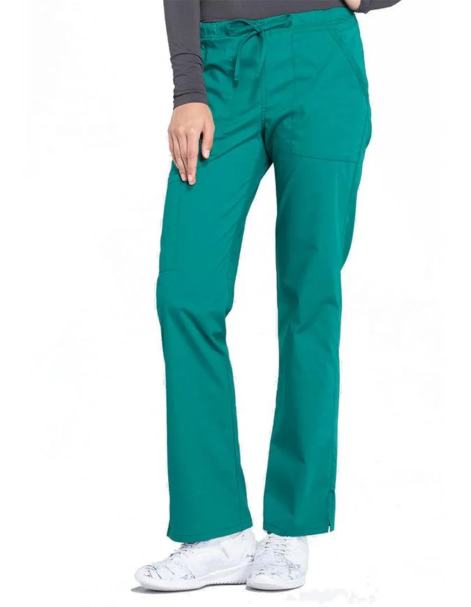 Cherokee Workwear Professionals Women's Drawstring Mid Rise Straight Leg Petite Pant