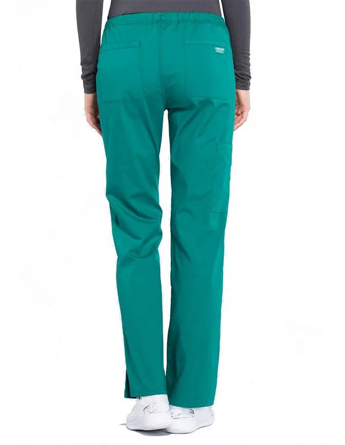 Cherokee Workwear Professionals Women's Drawstring Mid Rise Straight Leg Petite Pant