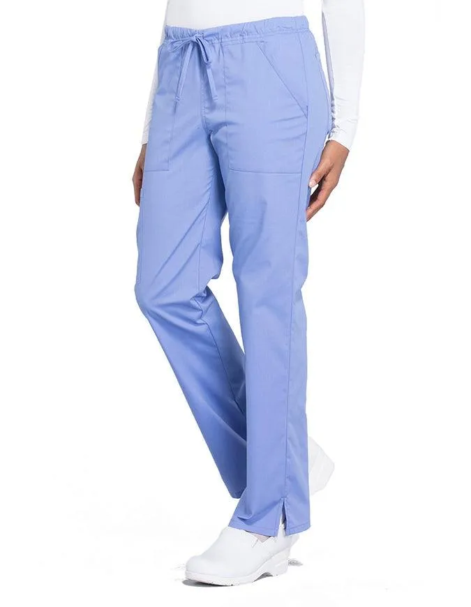 Cherokee Workwear Professionals Women's Drawstring Mid Rise Straight Leg Petite Pant