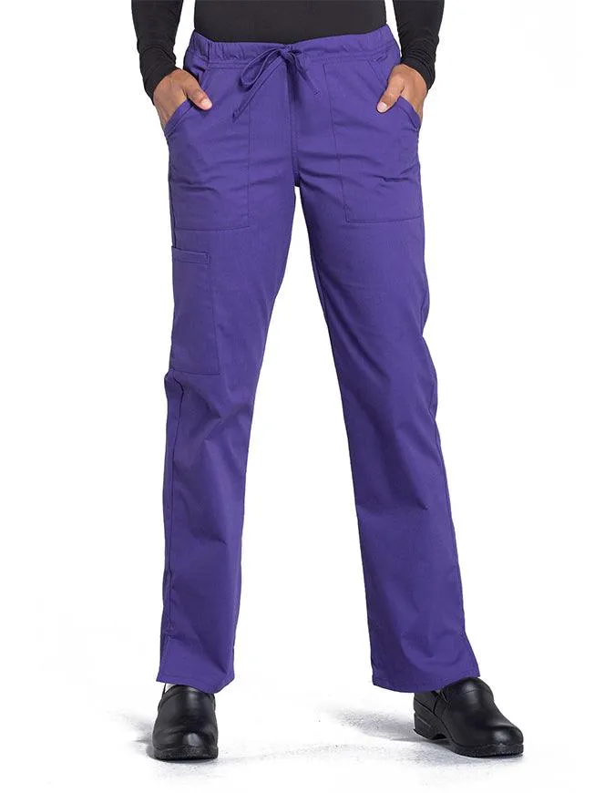 Cherokee Workwear Professionals Women's Drawstring Mid Rise Straight Leg Petite Pant