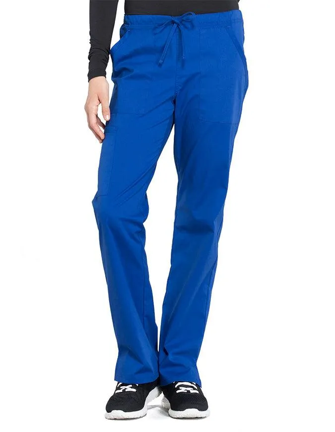 Cherokee Workwear Professionals Women's Drawstring Mid Rise Straight Leg Petite Pant