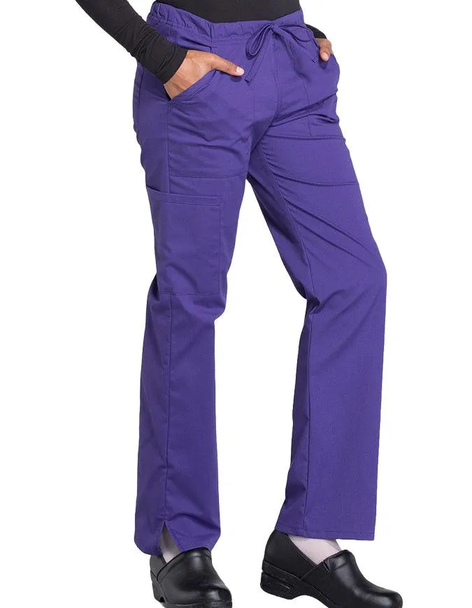 Cherokee Workwear Professionals Women's Drawstring Mid Rise Straight Leg Petite Pant