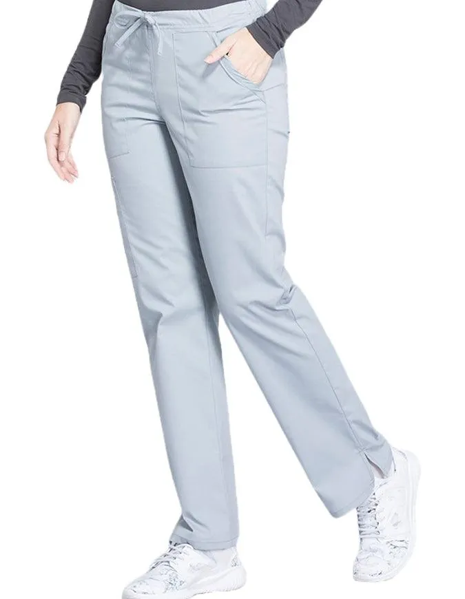 Cherokee Workwear Professionals Women's Drawstring Mid Rise Straight Leg Petite Pant