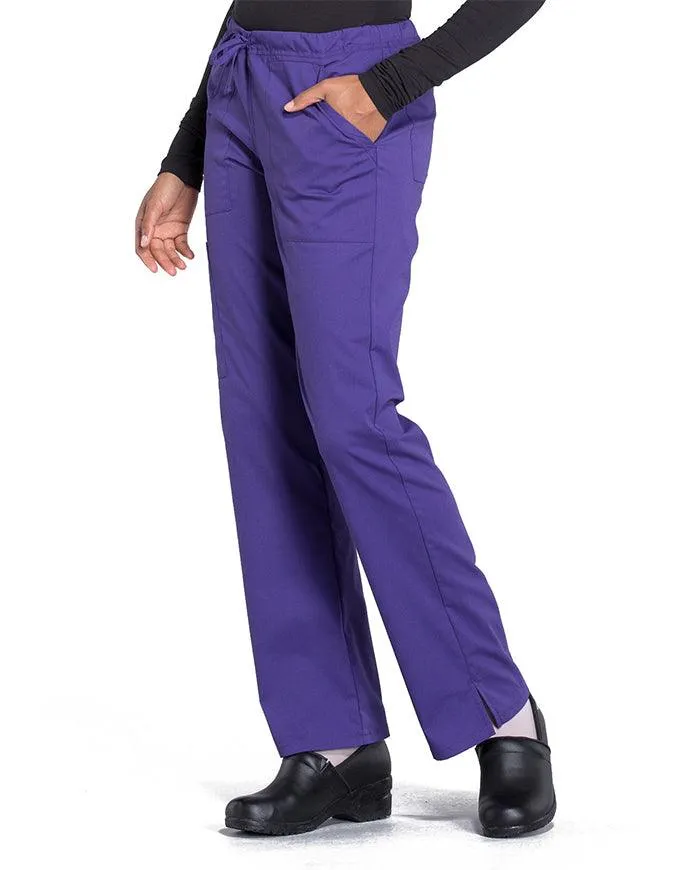 Cherokee Workwear Professionals Women's Drawstring Mid Rise Straight Leg Petite Pant