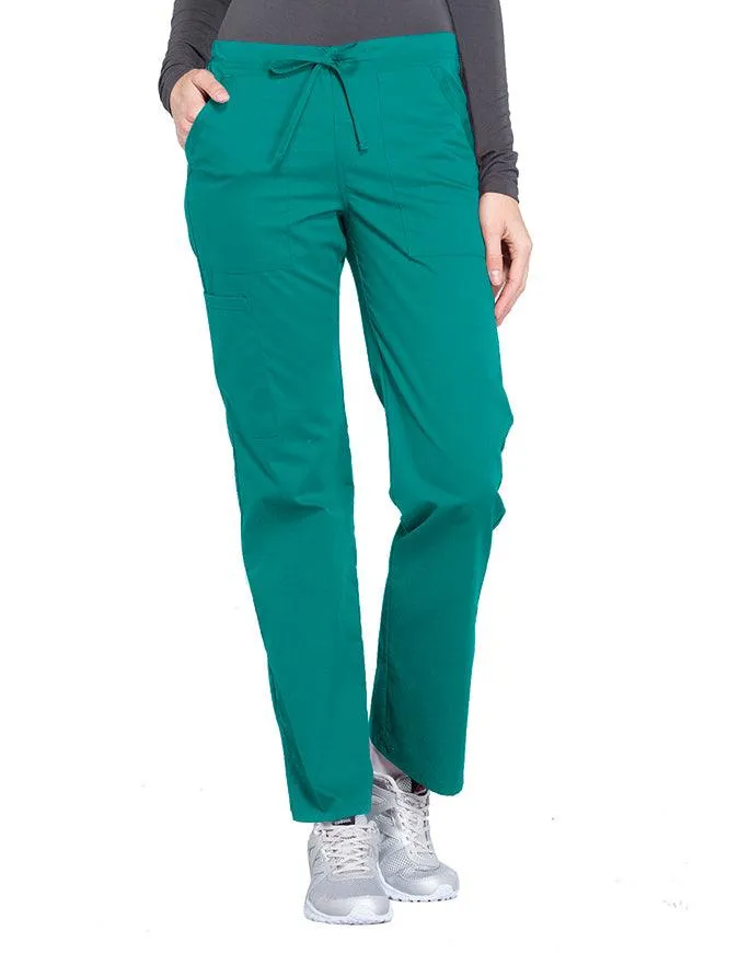 Cherokee Workwear Professionals Women's Drawstring Mid Rise Straight Leg Petite Pant