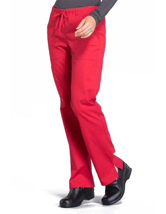 Cherokee Workwear Professionals Women's Drawstring Mid Rise Straight Leg Petite Pant