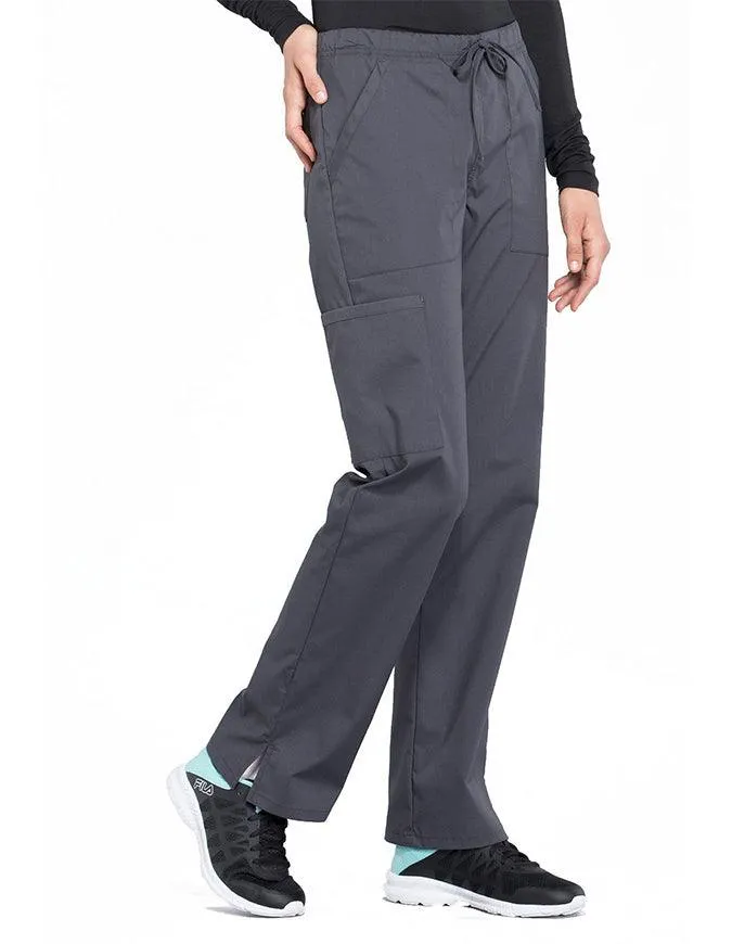 Cherokee Workwear Professionals Women's Drawstring Mid Rise Straight Leg Petite Pant