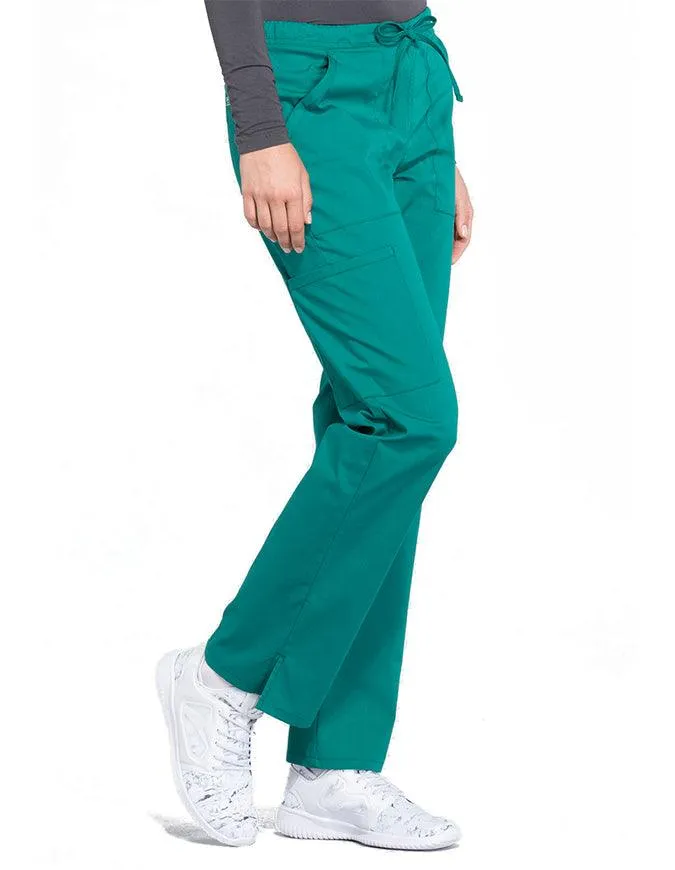 Cherokee Workwear Professionals Women's Drawstring Mid Rise Straight Leg Petite Pant