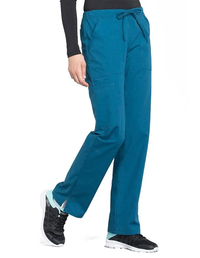 Cherokee Workwear Professionals Women's Drawstring Mid Rise Straight Leg Petite Pant