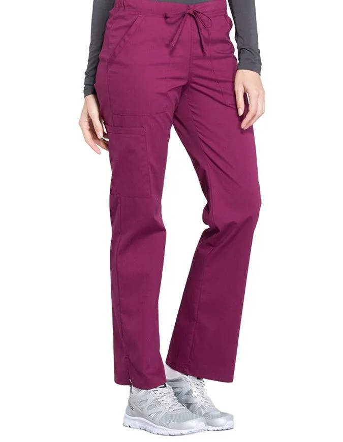 Cherokee Workwear Professionals Women's Drawstring Mid Rise Straight Leg Petite Pant