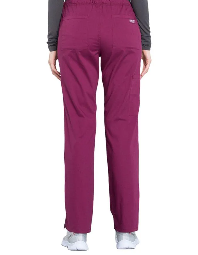 Cherokee Workwear Professionals Women's Drawstring Mid Rise Straight Leg Petite Pant