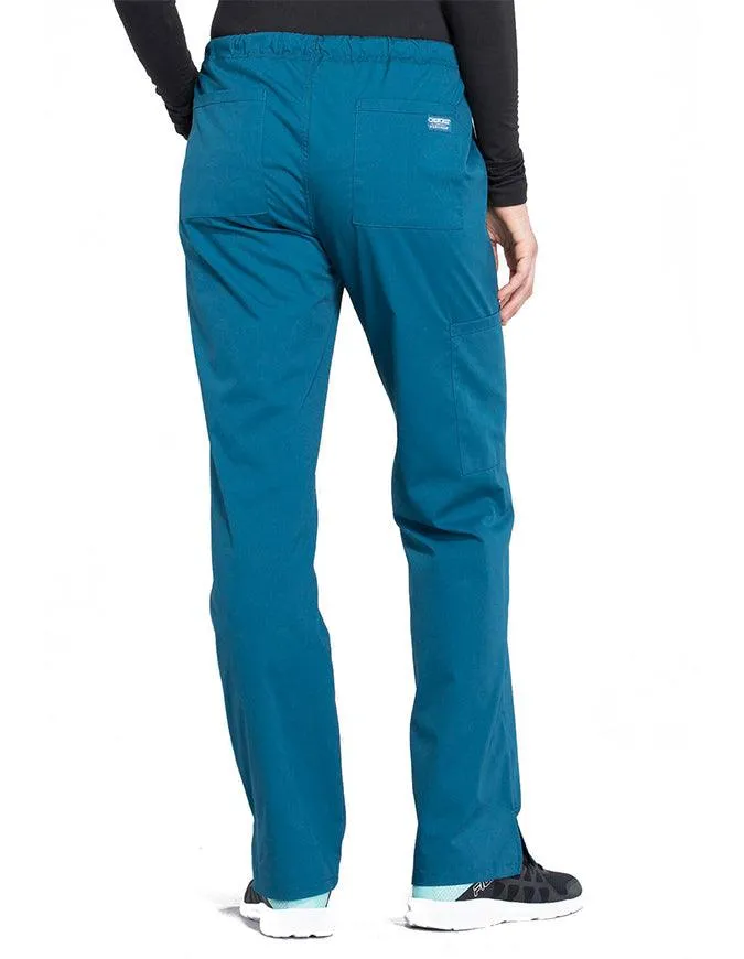 Cherokee Workwear Professionals Women's Drawstring Mid Rise Straight Leg Petite Pant