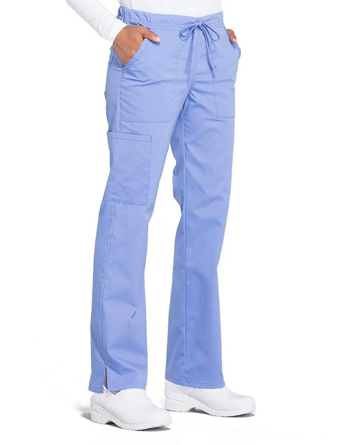 Cherokee Workwear Professionals Women's Drawstring Mid Rise Straight Leg Petite Pant