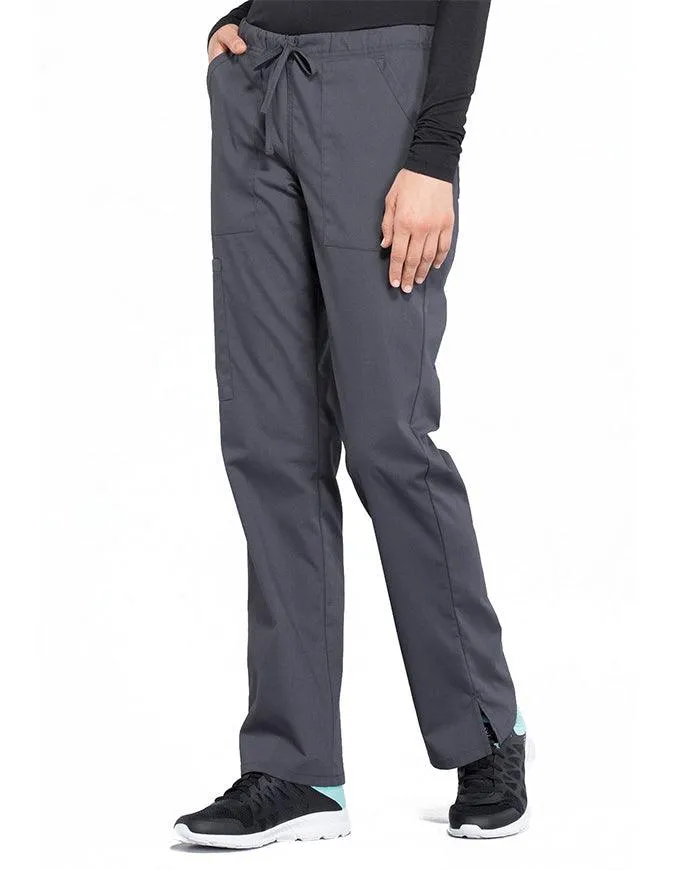 Cherokee Workwear Professionals Women's Drawstring Mid Rise Straight Leg Petite Pant