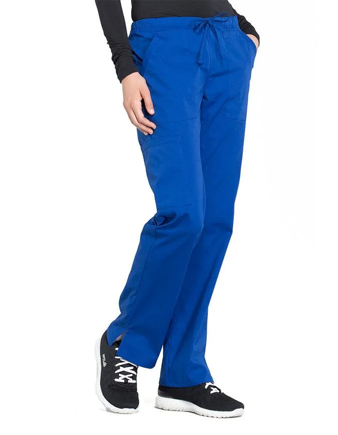 Cherokee Workwear Professionals Women's Drawstring Mid Rise Straight Leg Petite Pant