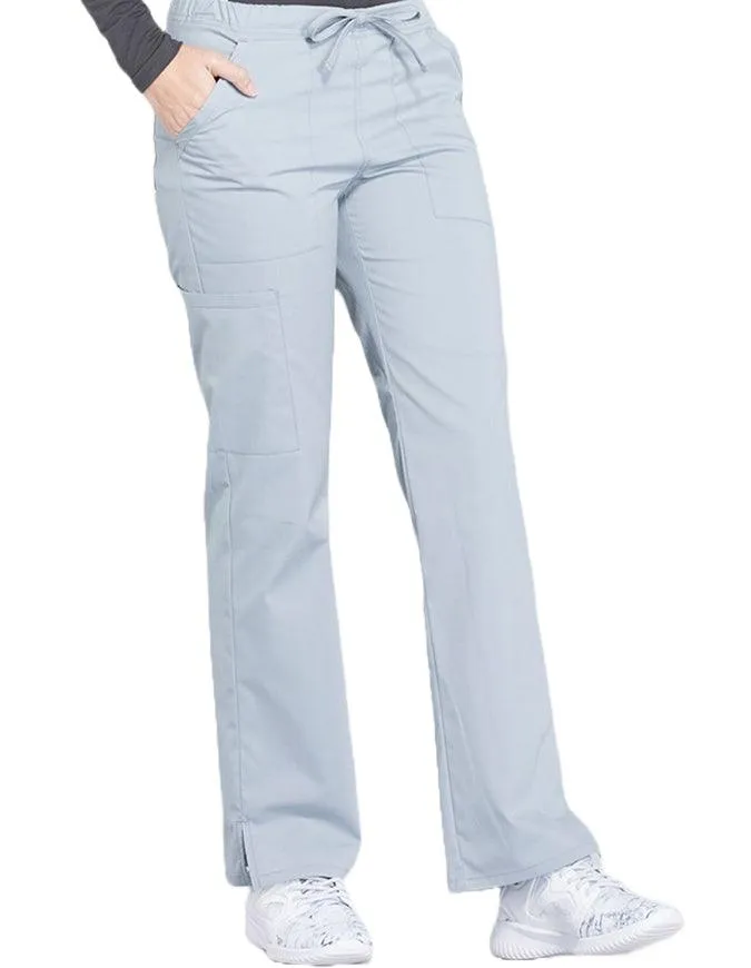 Cherokee Workwear Professionals Women's Drawstring Mid Rise Straight Leg Petite Pant