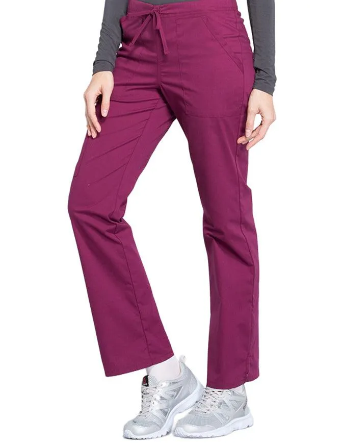 Cherokee Workwear Professionals Women's Drawstring Mid Rise Straight Leg Petite Pant