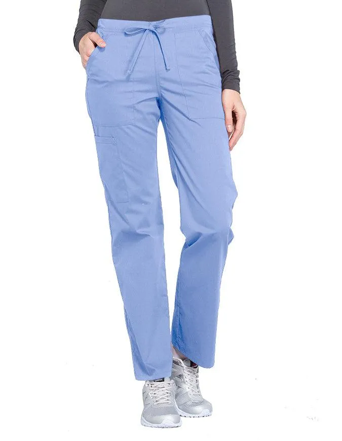 Cherokee Workwear Professionals Women's Drawstring Mid Rise Straight Leg Petite Pant