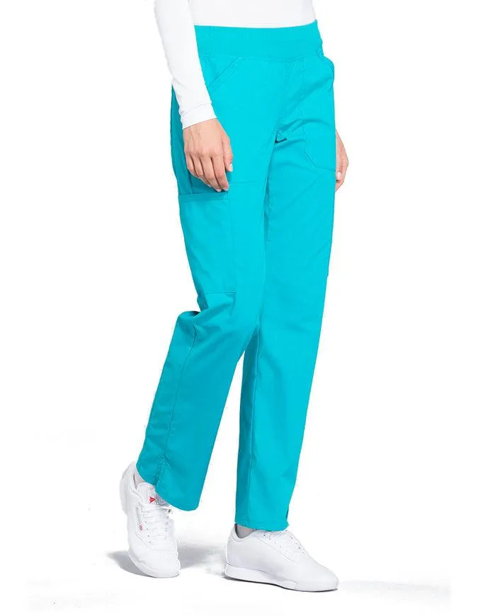 Cherokee Workwear Professionals Women's Elastic Waist Mid Rise Straight Leg Pull-on Cargo Tall Pant