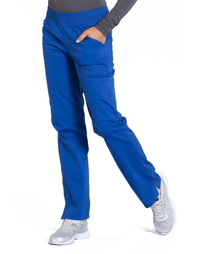 Cherokee Workwear Professionals Women's Elastic Waist Mid Rise Straight Leg Pull-on Cargo Tall Pant