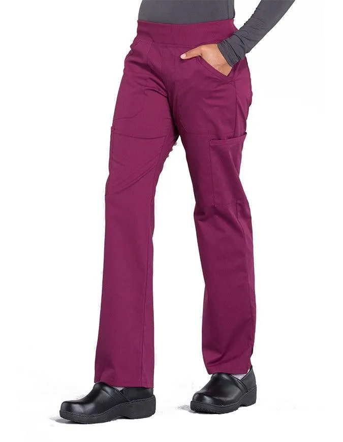 Cherokee Workwear Professionals Women's Elastic Waist Mid Rise Straight Leg Pull-on Cargo Tall Pant