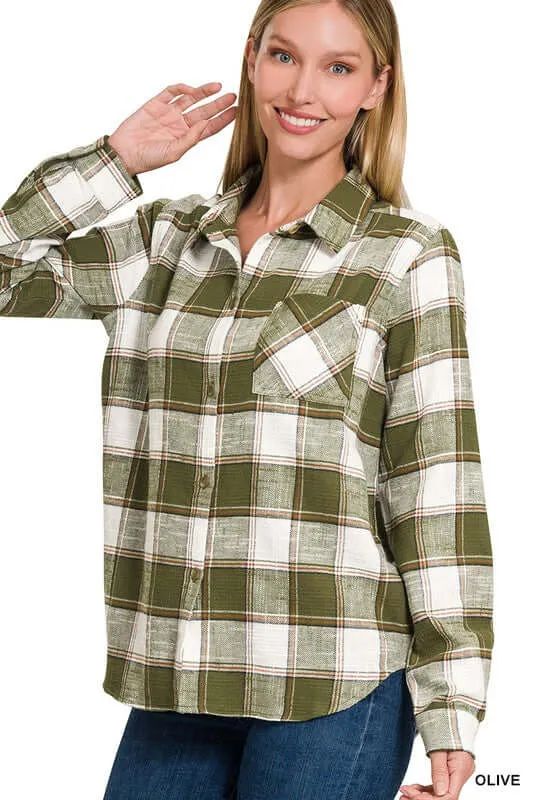 Chic Cotton Plaid Shacket Jacket