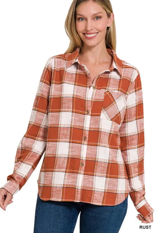 Chic Cotton Plaid Shacket Jacket