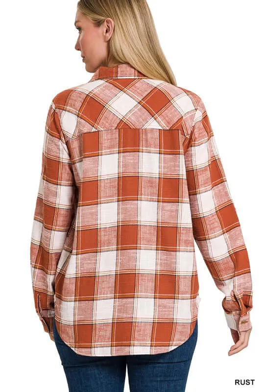 Chic Cotton Plaid Shacket Jacket