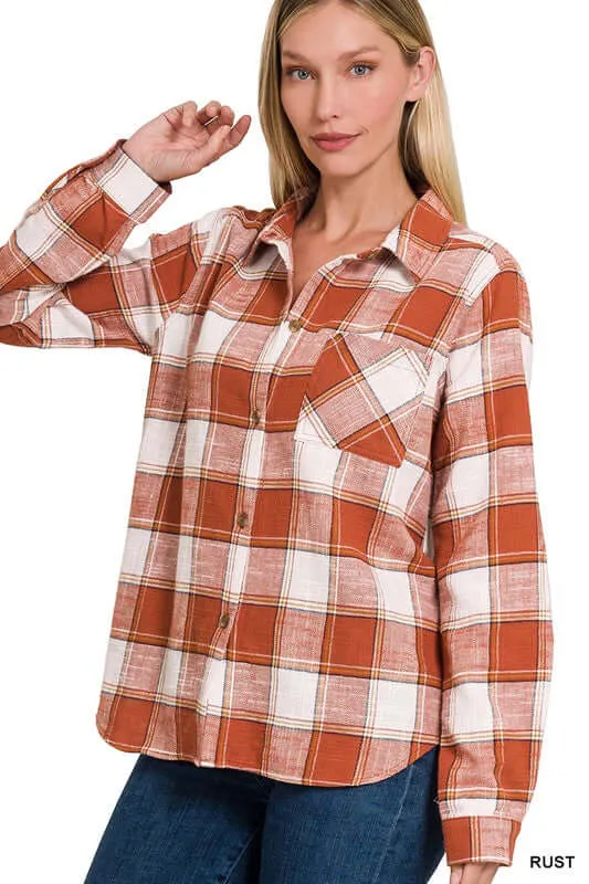 Chic Cotton Plaid Shacket Jacket