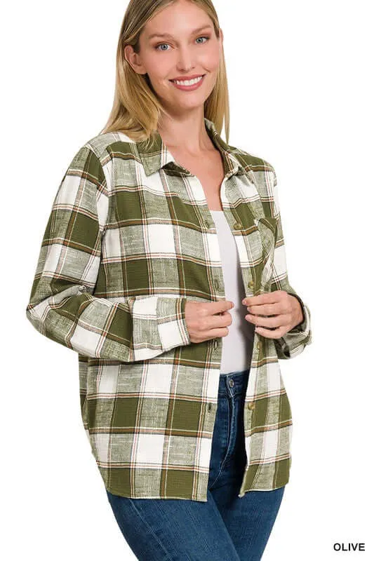 Chic Cotton Plaid Shacket Jacket