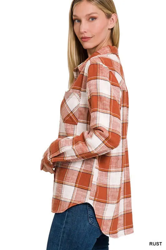 Chic Cotton Plaid Shacket Jacket